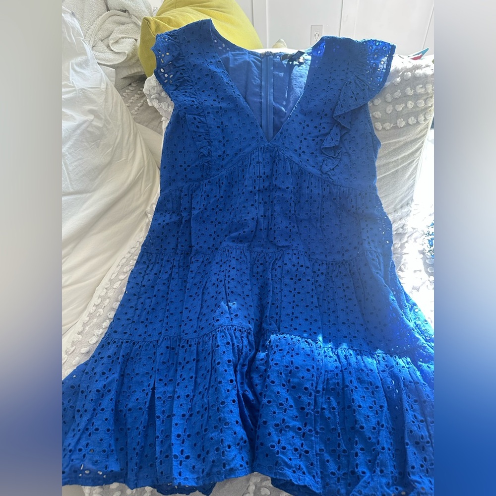 Aqua Blue Ruffled Tiered Mini Dress V-Neck Perfect condition only worn once!!!